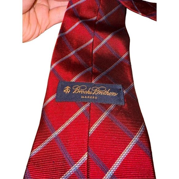 Brooks Brothers Red & Blue Check Made in USA 100% Silk Tie - Picture 2 of 5